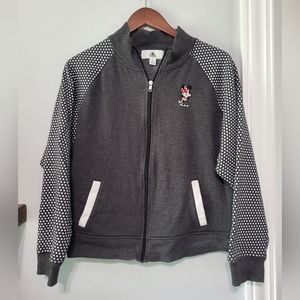 Disney Gray Polka Dot Sleeve Zip-Up Sweatshirt with Minnie Accent